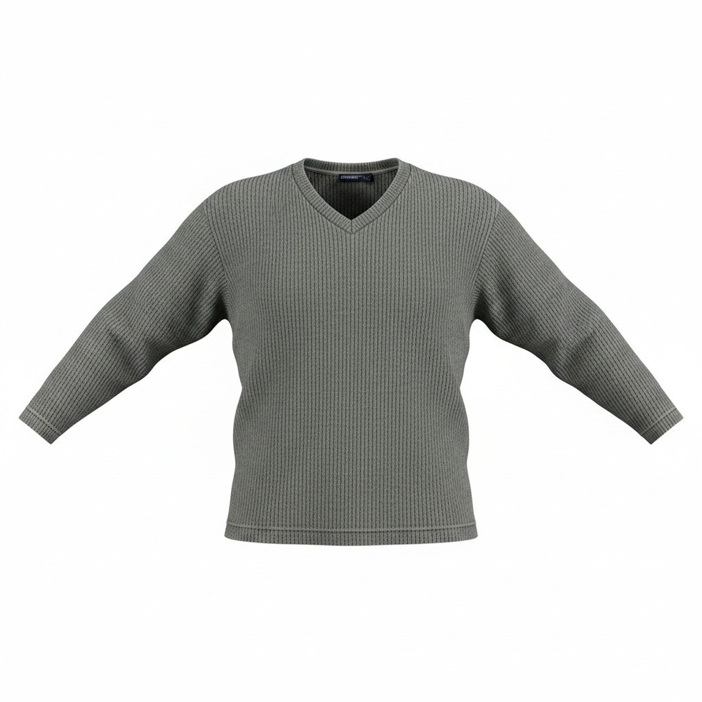 Cherokee Brand Mens V-Neck Sweater Gray Ribbed 100% Cotton Long Sleeve Size S